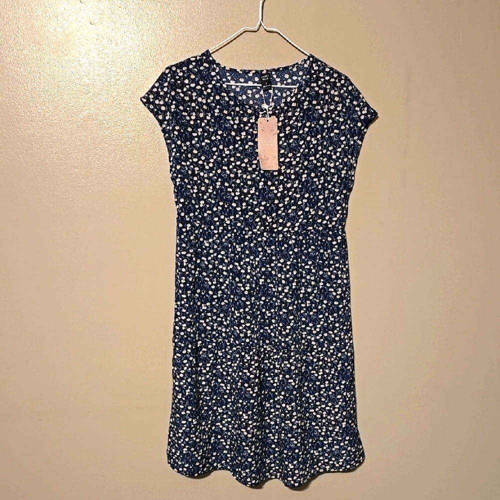 Emory Rose Mini Floral Print Dress Blue Womens Size Small NWT